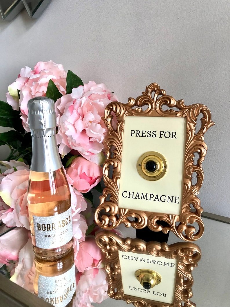 Press For Champagne Framed Vintage Button ( ringing version )- Buy 2 Free Shipping