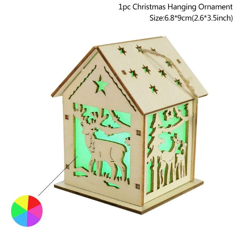 Led Light Wood House Christmas Tree Decorations For Home 2020 Christmas Tree Hanging Ornaments Navidad New Year Xmas Kids Gift