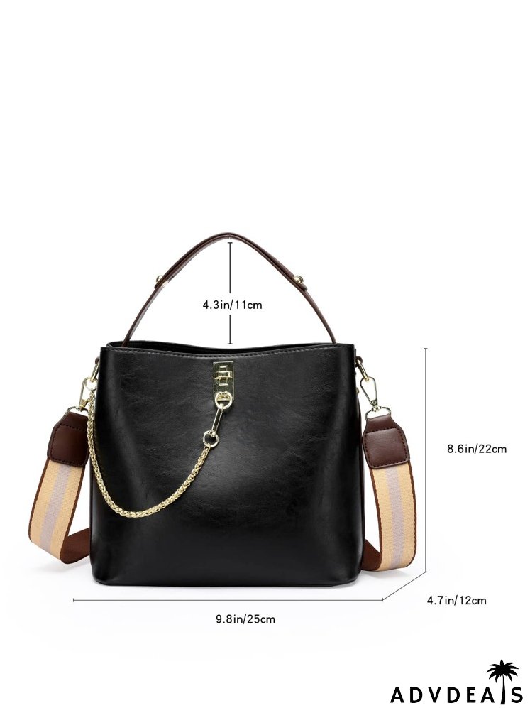 Chain Decor Snap Button Bucket Bag
