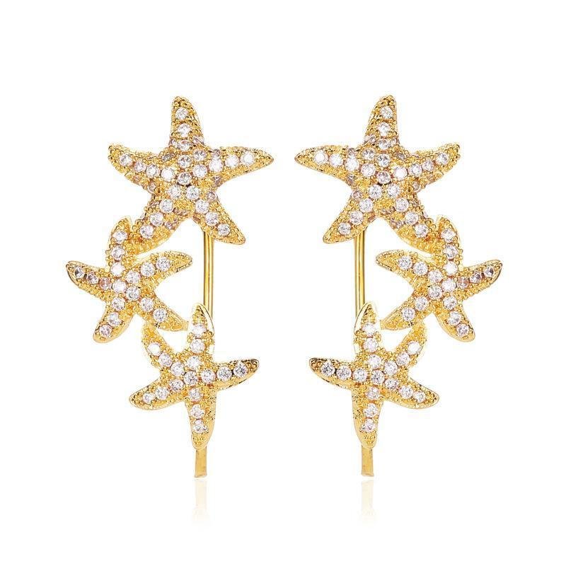 Three Starfish Diamond Ear Clip Earrings