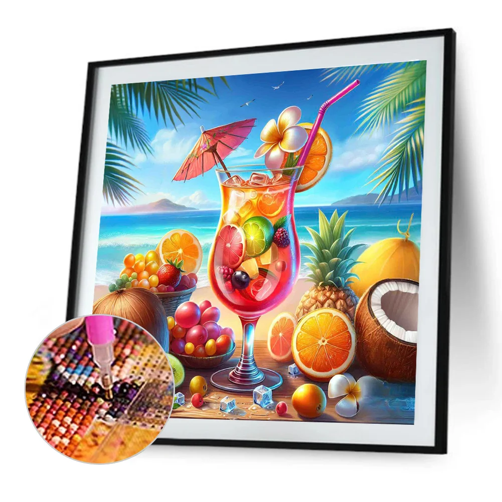 Diamond Painting - Full Round Drill - Summer Beach Fruit Drink(Canvas|30*30cm)