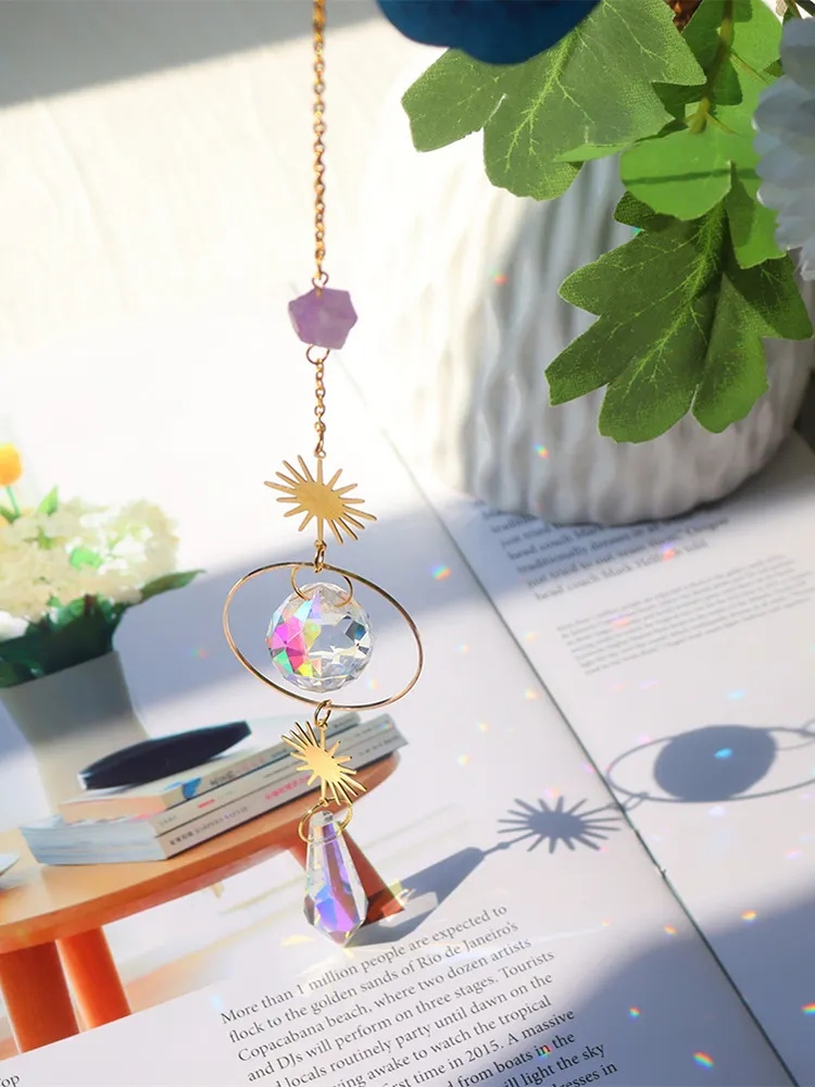 Crystal Wind Chime Star Moon Prism Hanging Pendant Home Garden Decorations