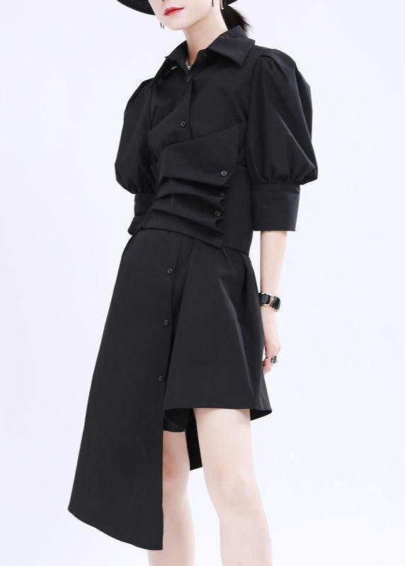 Black Asymmetrical Design Wrinkled Long Dress Summer main image 0