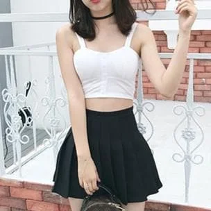 White/Black/Wine Sleeveless Botton Up Camisole Crop Top SP1710344
