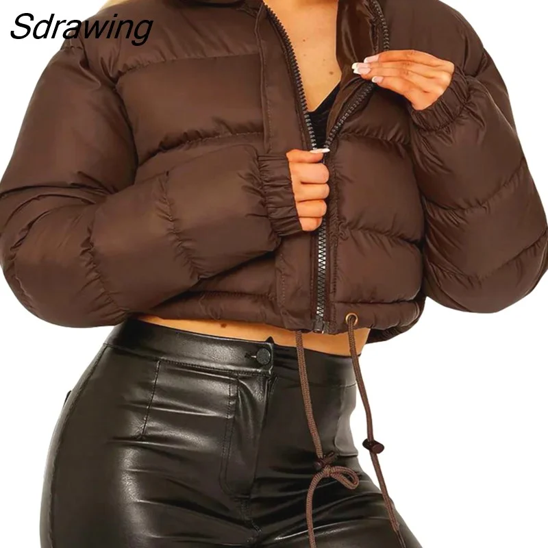 Sdrawing Women Fall Winter Clothes 2022 2023 Luxury Warm Puffer Jacket Cropped Coat y2k Hot Padding Short Down Coat New in Garments