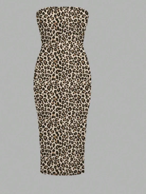 Nigikala Nigikala Sexy Leopard Prints Without Shoulder Straps To Long Casual Dress