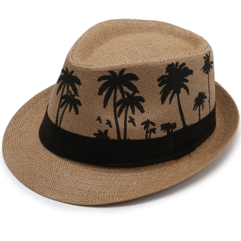 Coconut Tree Pattern Jazz Hat Men’s Summer Casual Hat Dad’s Beach Hat Outdoor Middle-aged And Elderly Sunscreen Hat