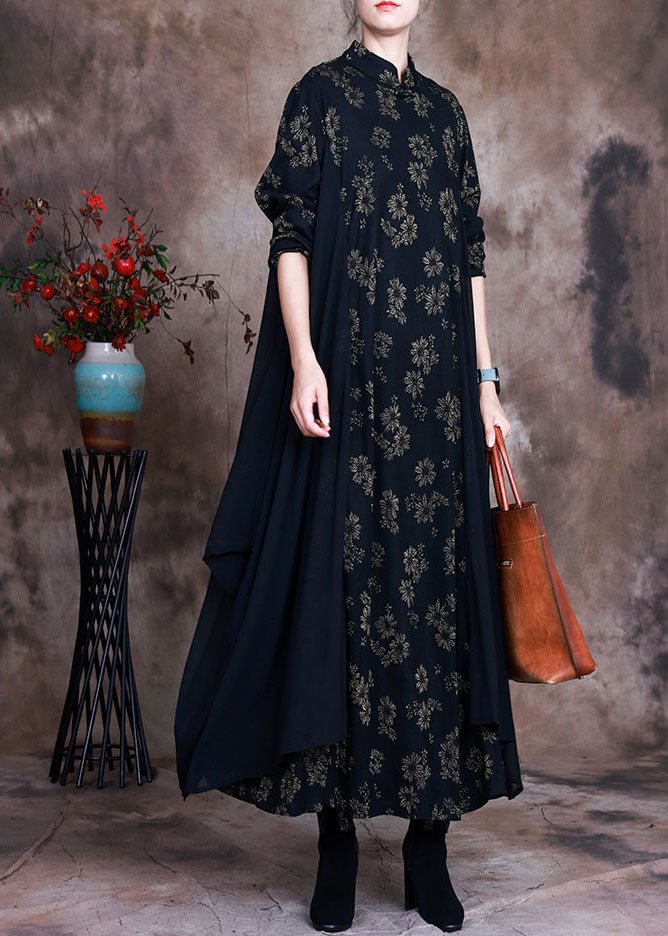 Boutique Black Print Patchwork Fall Dresses Long sleeve CK600- Fabulory