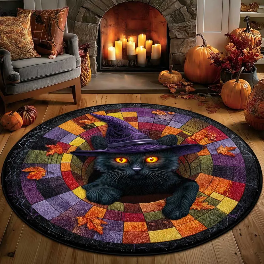 Scaring Cat Rug Black Cat Halloween Optical Illusion Rug, Spooky 3D Effect Rug QFTD5160903