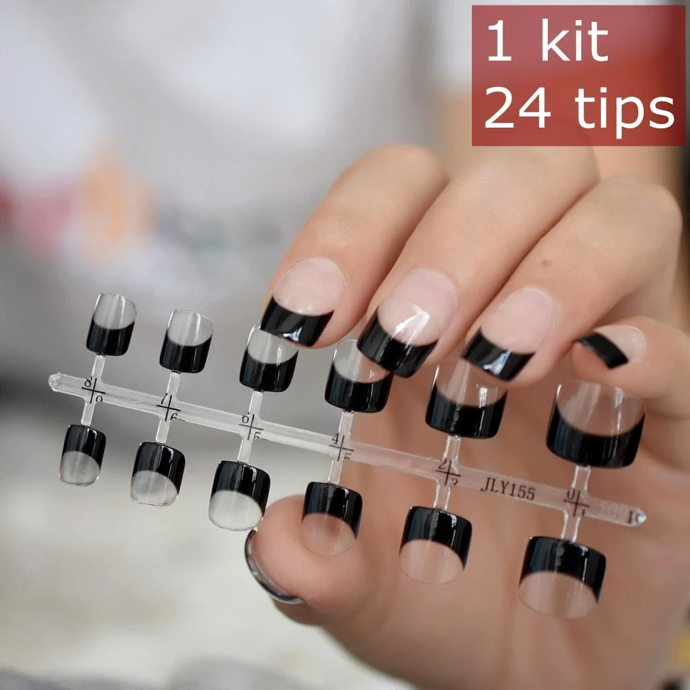 24pcs/kit White French Manicure Half Nail Tips Transparent Square French Nails DIY Nail extension Tip-Nail Inspo