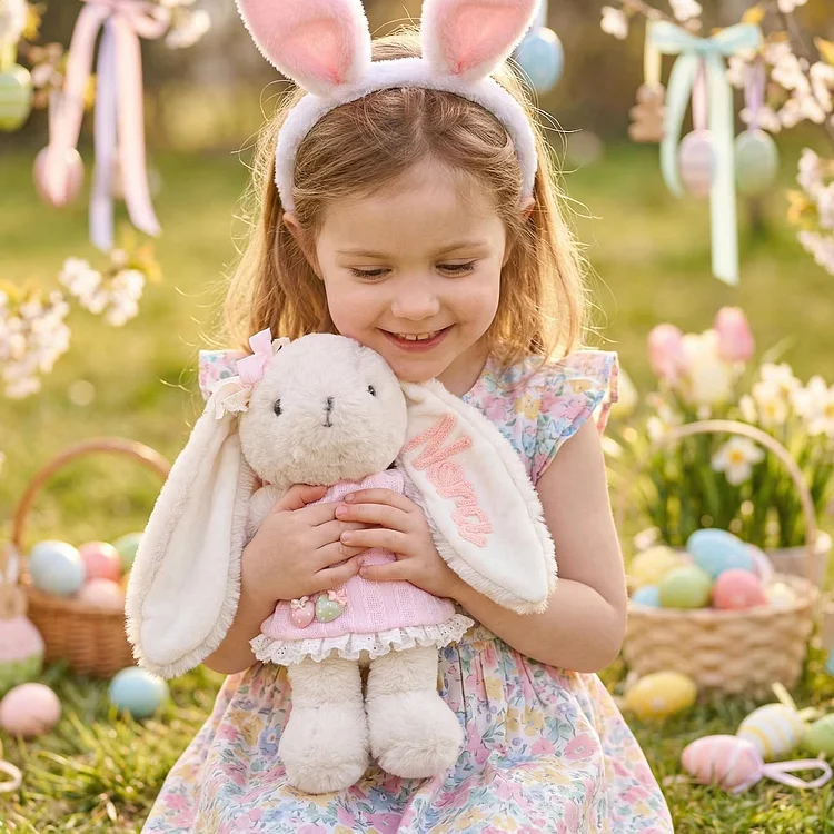 Personalized Easter Bunny Plush with Name Embroidery, Custom Bunny Toy Gift for Kids & Spring Decor
