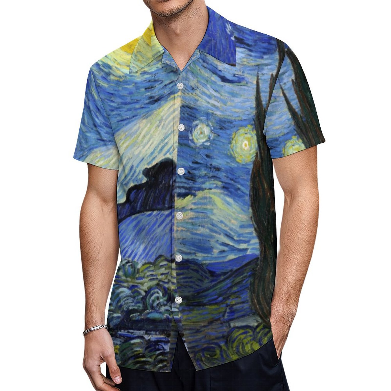 Starry Night By Van Gogh Hawaiian Shirt Mens Button Down Plus Size Tropical Hawaii Beach Shirts