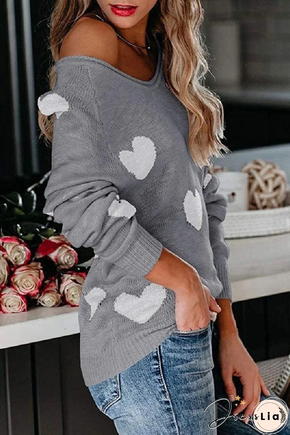 Loose V-Neck Love Knitted Sweater(5 Colors)