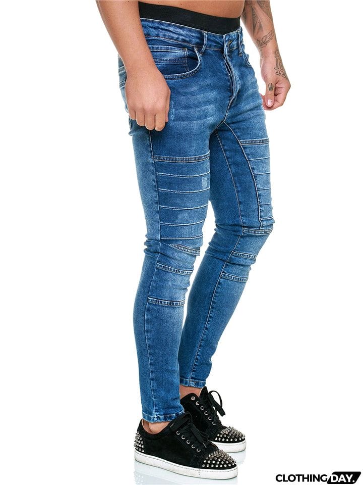Casual Simple Style Fit Solid Color Washed Effect Jeans With Pockets