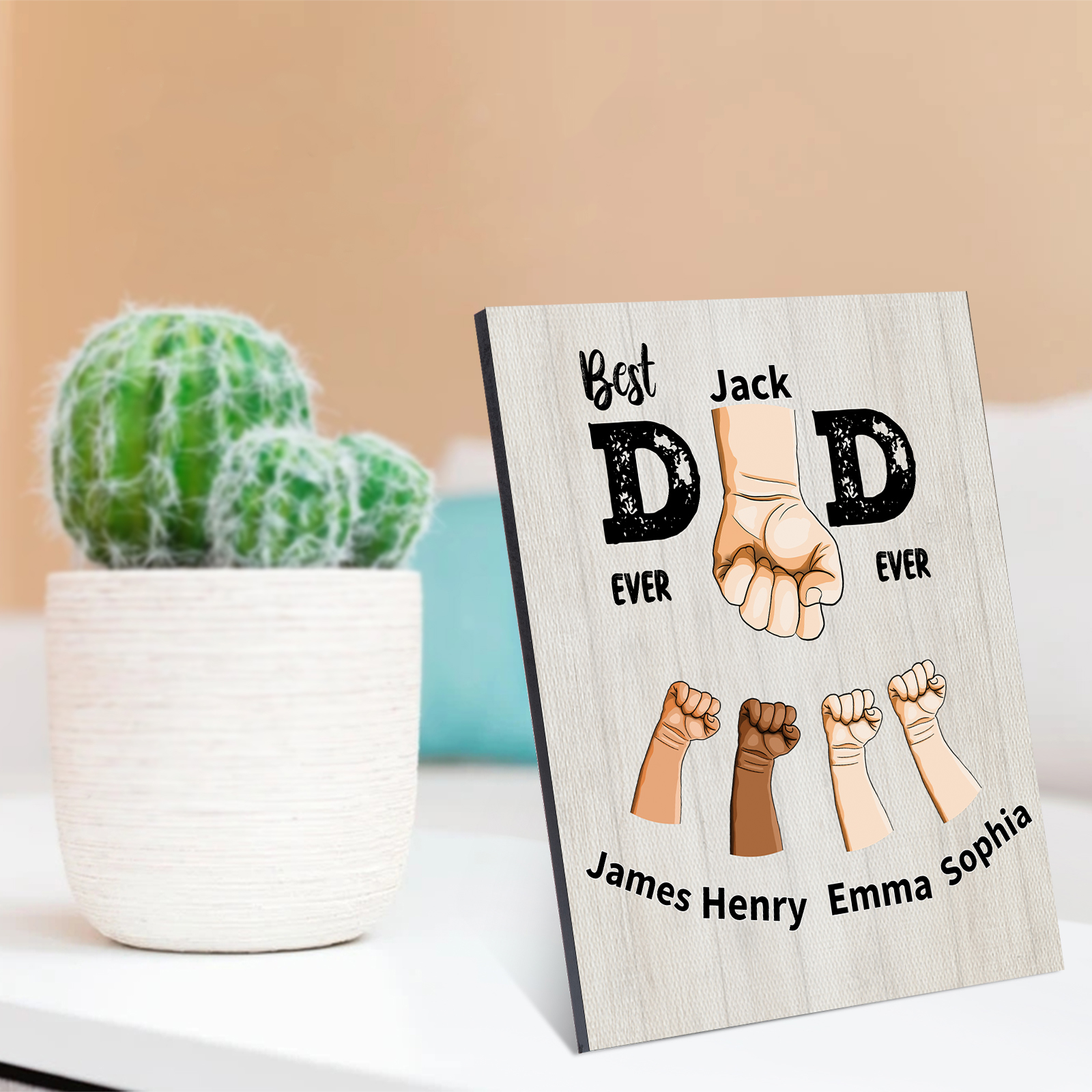 Best Dad Ever - Personalised Fist Bump Wooden Plaque Custom 2–12 Names Home Decor Father's Day Gifts-Jessemade AU