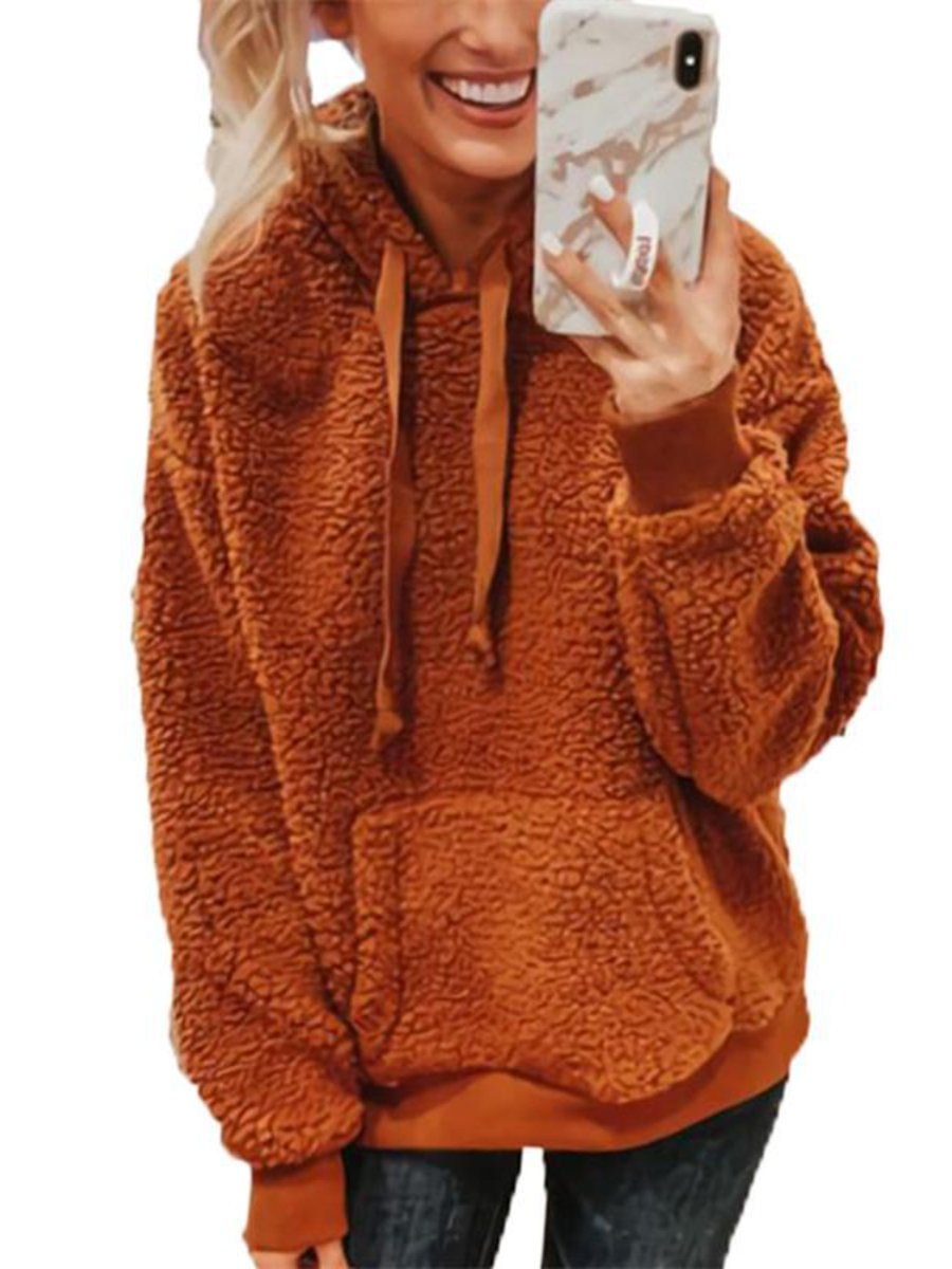 Women's Fleece Hoodie Long Sleeve Drawstring Casual Hooded Sweatshirt