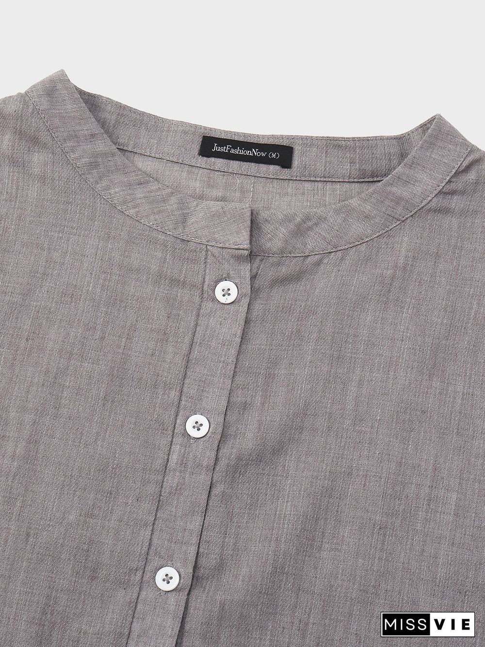 Solid Shirt Collar Casual Long Sleeve Blouse