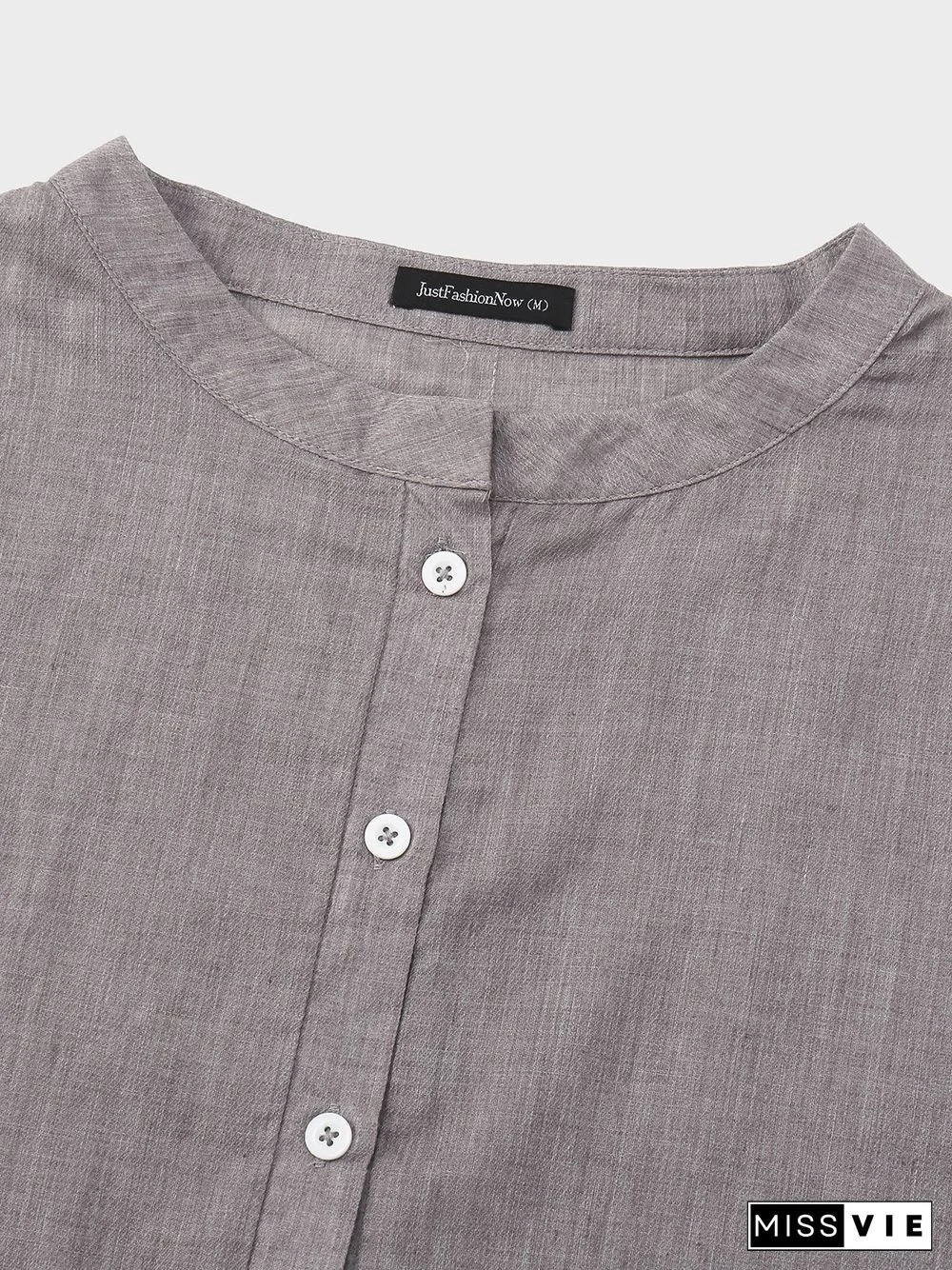 Solid Shirt Collar Casual Long Sleeve Blouse