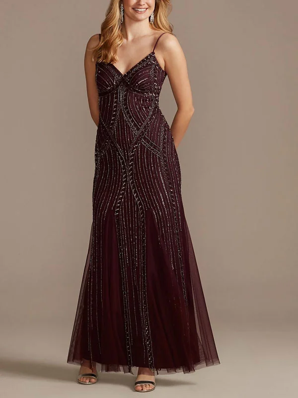 embroidered spaghetti strap bridesmaid dress