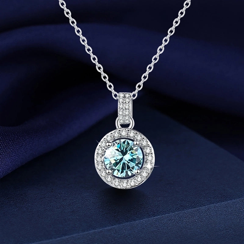 1.0ct Round 925 Sterling Silver 925 Sterling Silver Moissanite O-shaped Chain Plating Inlay Geometric Lab-Grown Diamond Necklace