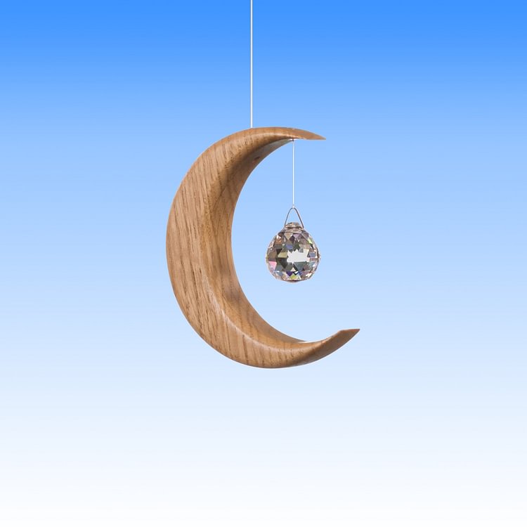 Suncatcher - Wood Moon with Hanging Crystal