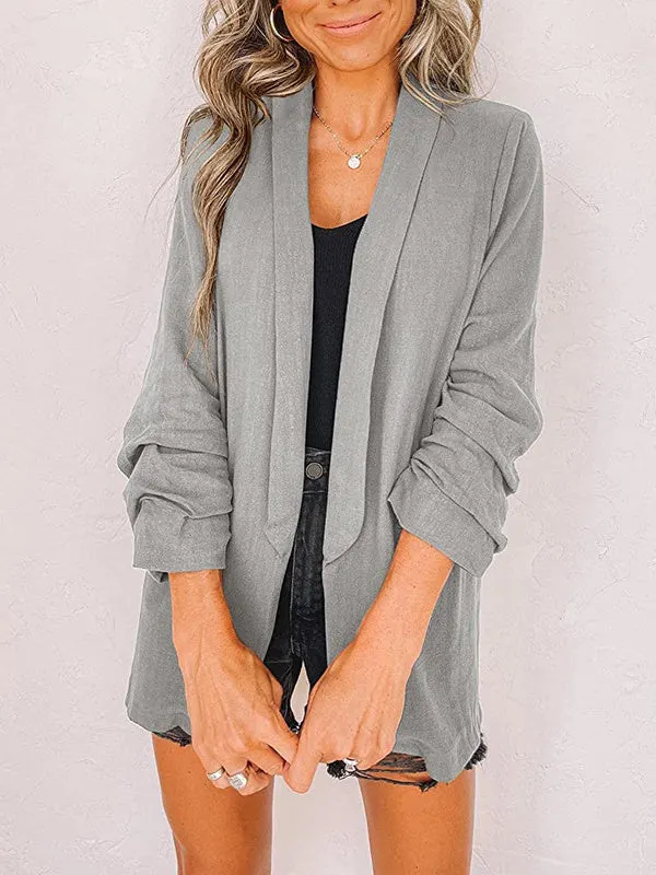 Women's Button Solid Color Stitching V-neck Long Sleeve suit Coat