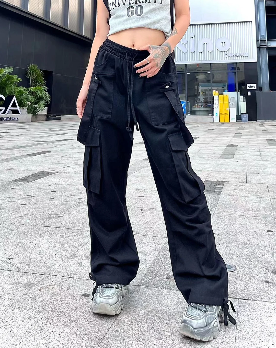 Women's Cargo Pant High Waist Long Retro Workwear Pants Straight Pants