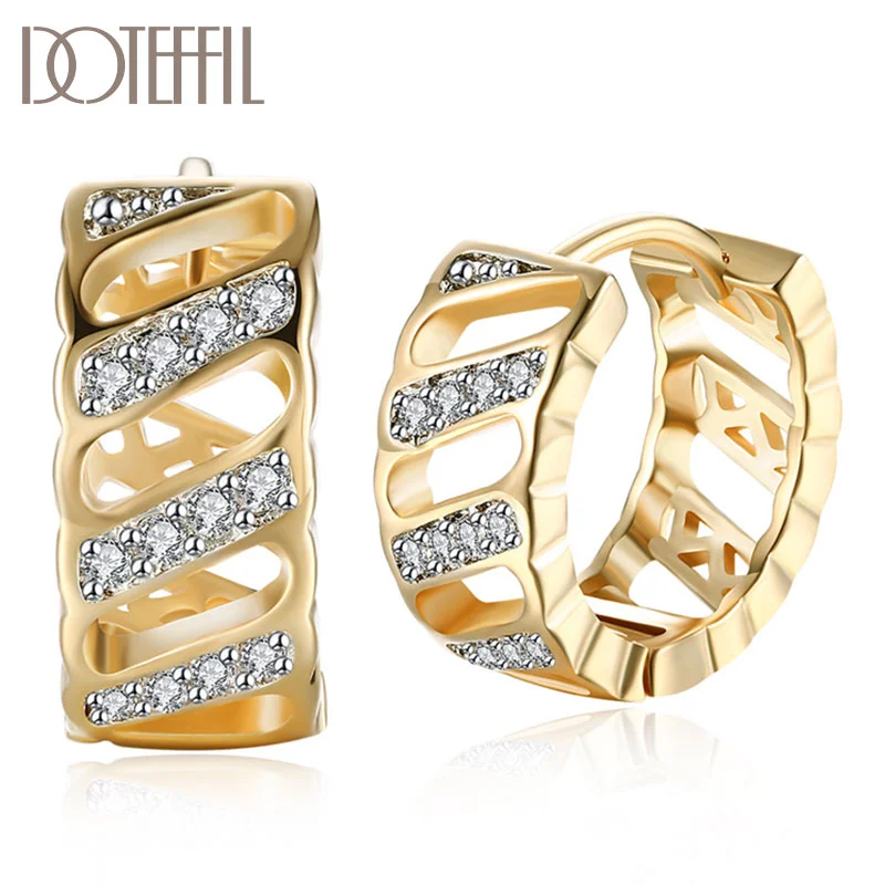 DOTEFFIL 925 Sterling Silver 18K Gold Hollow Out AAA Zircon Earrings Woman Jewelry