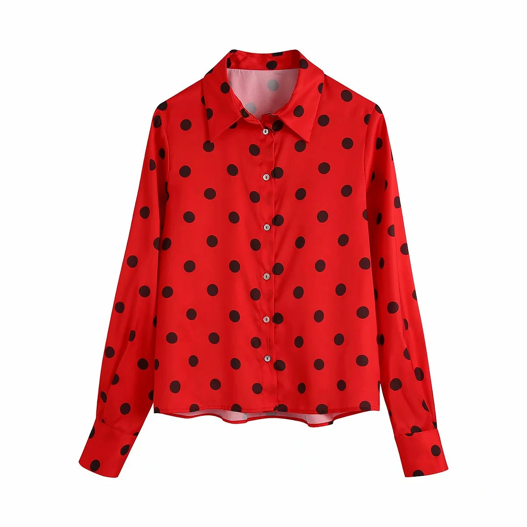 Zevity Women Sweet Polka Dtos Print Red Casual Blouse Office Lady Single Breasted Shirt Chic Chemise Business Blusas Tops LS9664