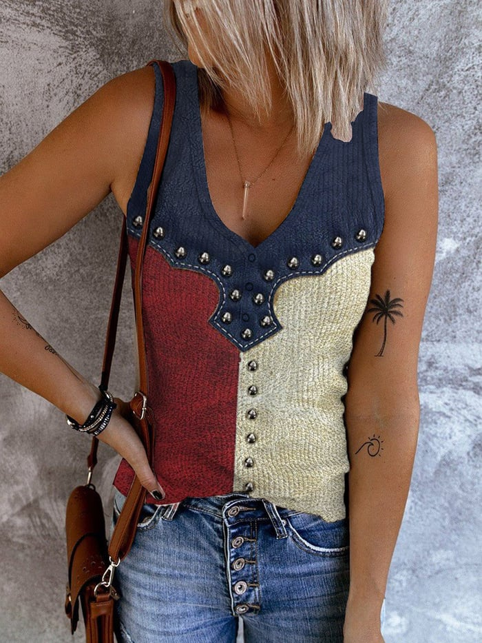 🔥Last Day 49% Off🔥Women's Vintage Flag Independence Day Printed Casual Tank Top
