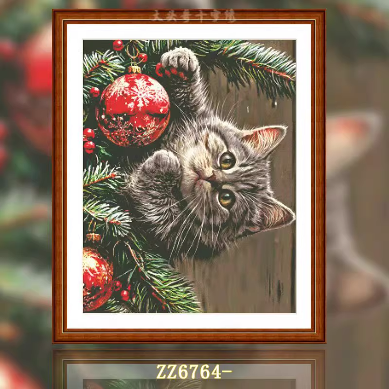 【ZZ6764- Christmas Cat】 Painting Fairy Cross Stitch