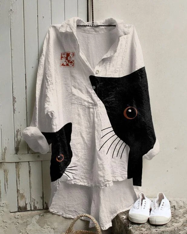 Cute Black Cat Irregular Leisure Tunic