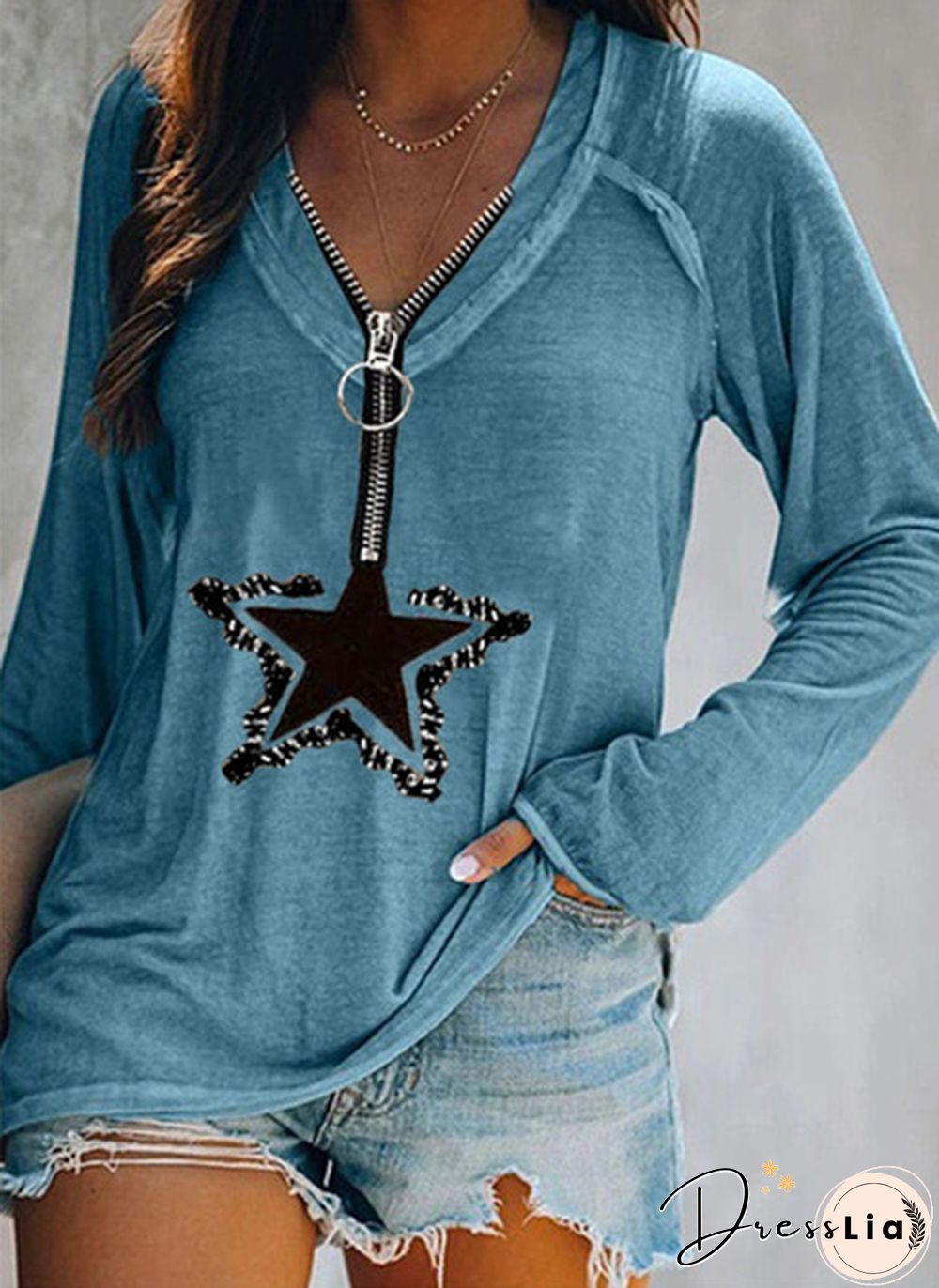 Womens Fashion Clothes Casual Spring Summer Long Sleeved T-shirts Zipper Tops Ladies Autumn Winter Deep V-neck Blouse Plus Size Loose Cotton Shirts