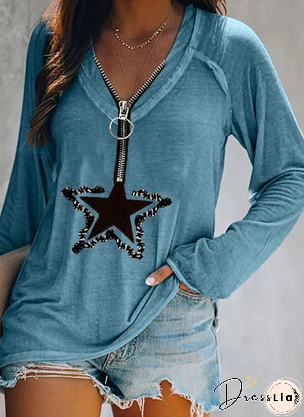 Womens Fashion Clothes Casual Spring Summer Long Sleeved T-shirts Zipper Tops Ladies Autumn Winter Deep V-neck Blouse Plus Size Loose Cotton Shirts