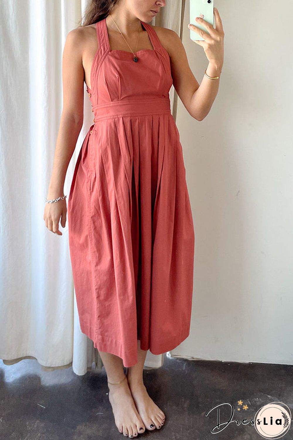 Halter Square Neck Backless Midi Dress