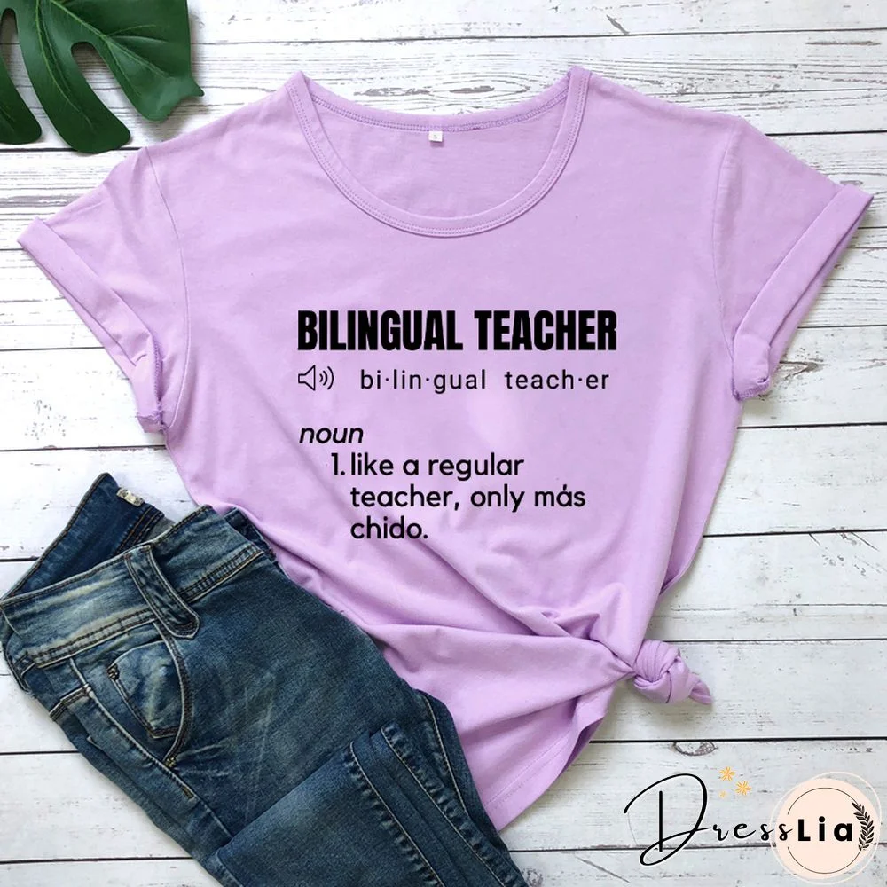 Bilingual Teacher Definition T-Shirts SpanishTeacher ShirtsFunnyBilingualTeacher Tee Women Trendy CasualArtisticTop