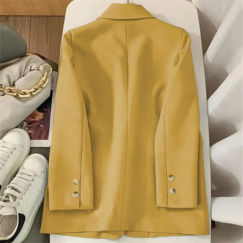 Toloer Toloer Jacket Female Spring New Korean Version Classic Two Buckle Temperament Lemon Color Loose Casual Web Celebrity Small Suit-Outfit Ideas