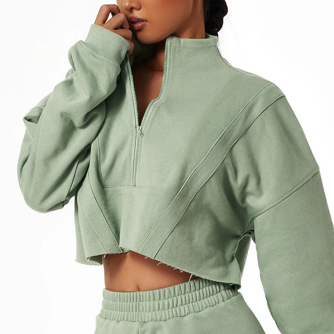 Women Half Zip Stand Collar Loose Casual Gym Sports Hoodies Sweatshirt