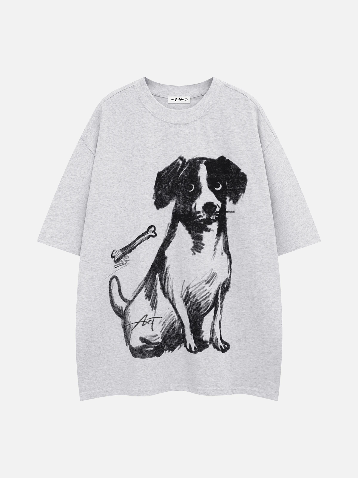 Grey Act Chic Playful Sitting Dog Graphic Tee Front
