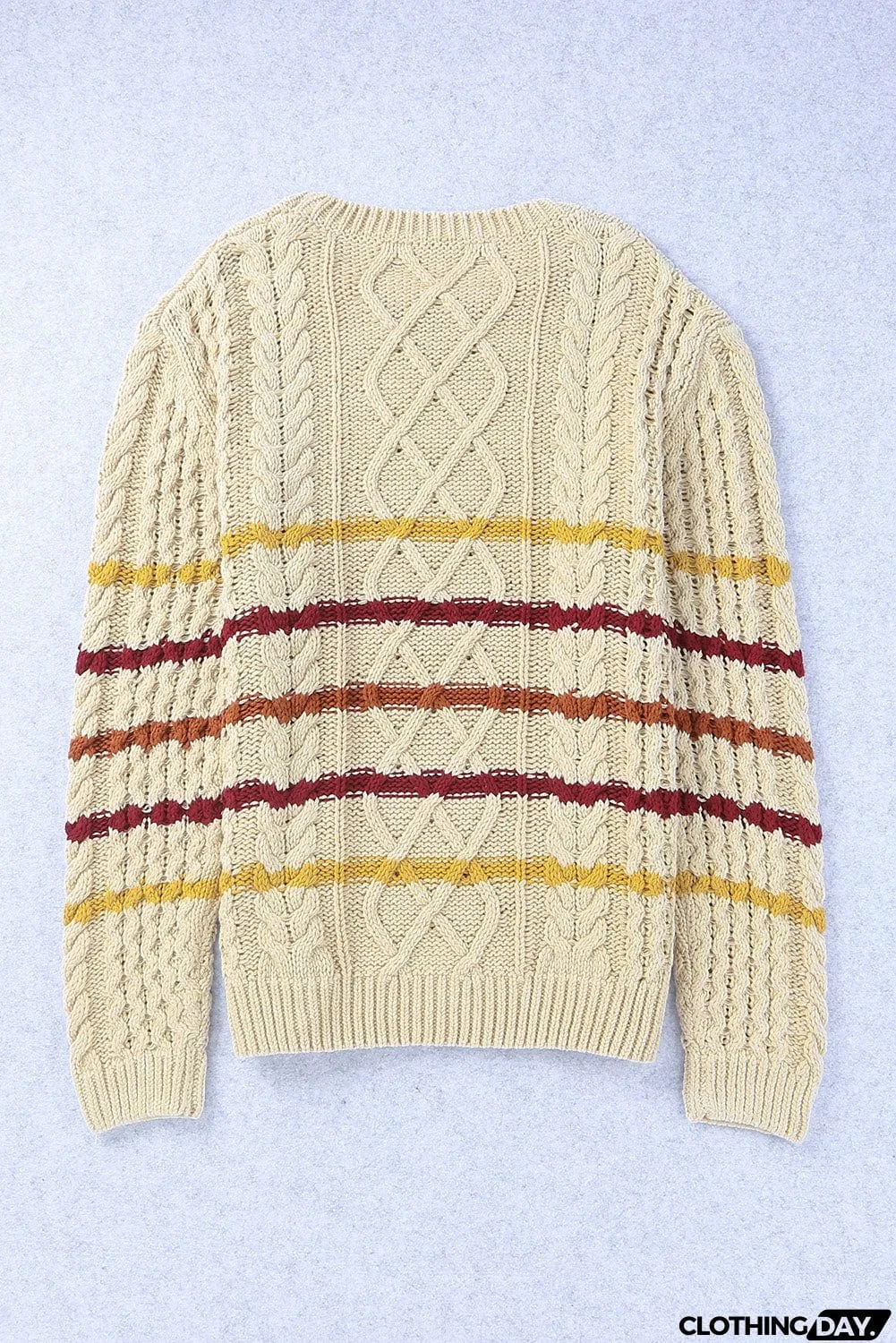 Striped Color Block Textured Knit Pullover Sweater