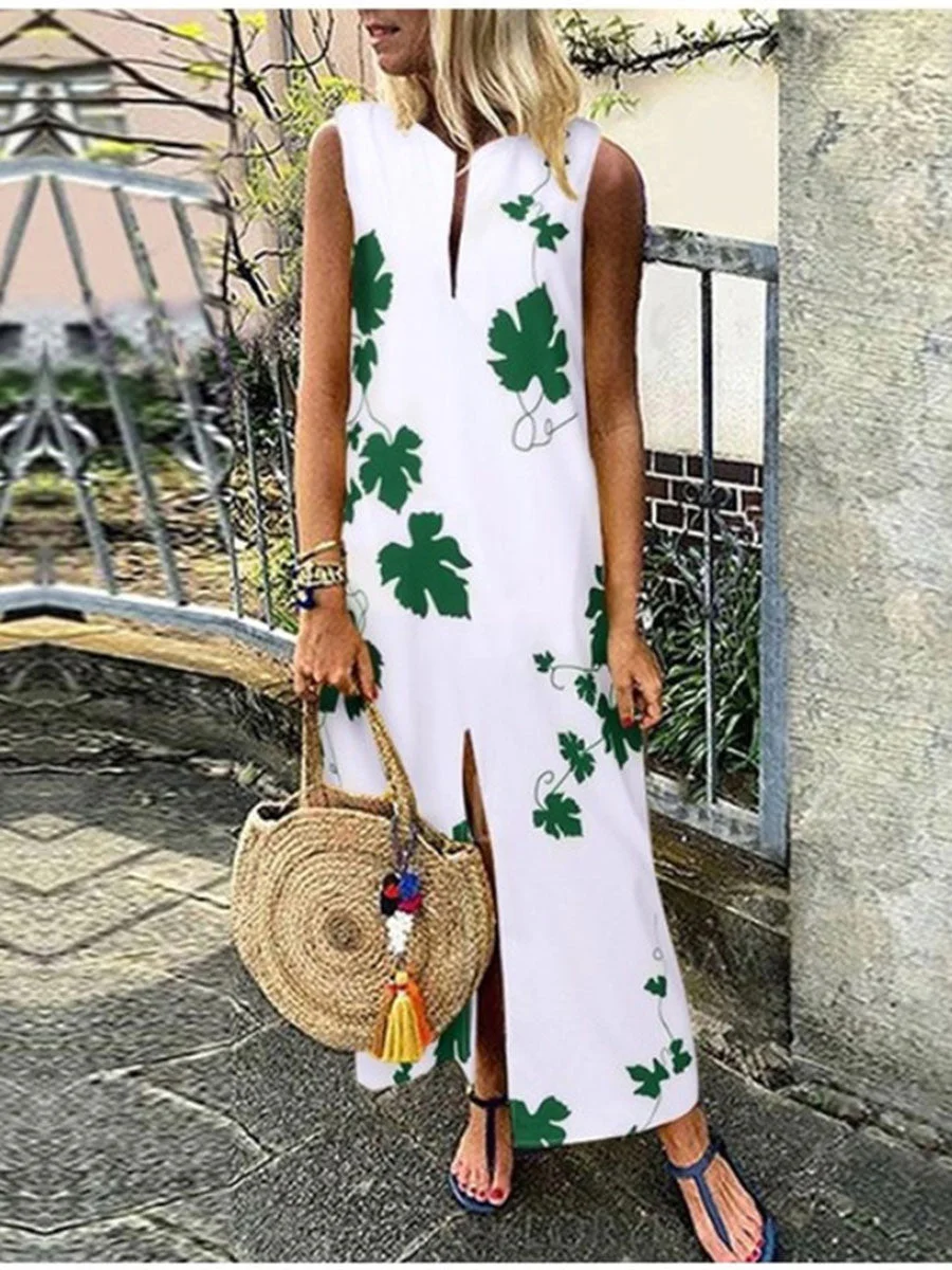 V-Neck Sleeveless Floral Dress