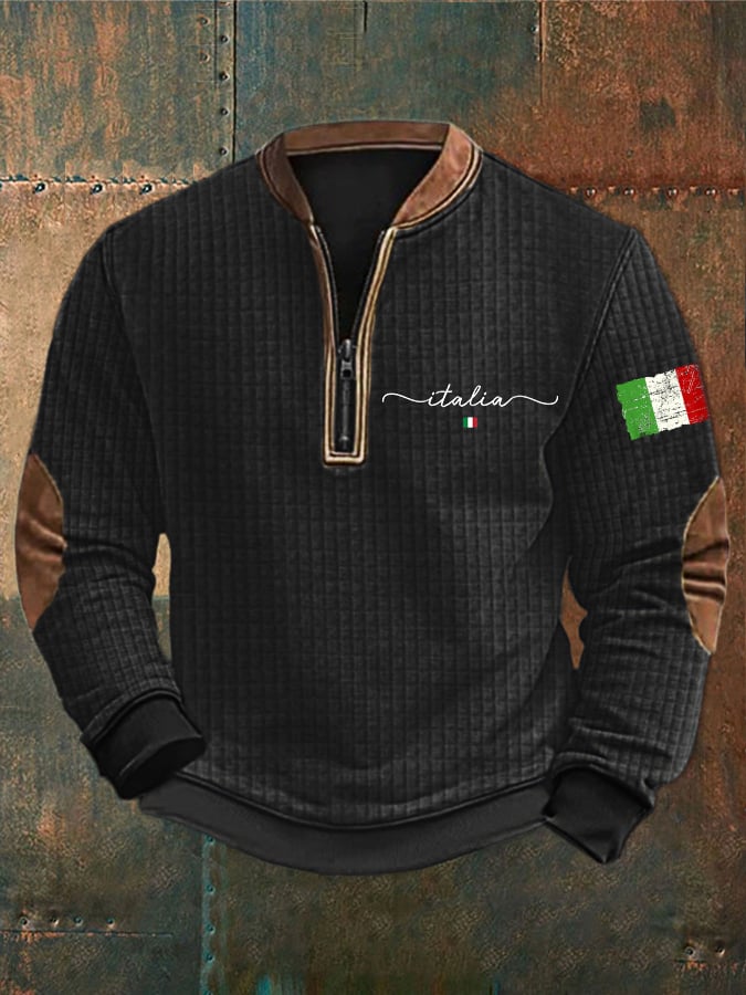 Mens Italian Print Zip-Up Top