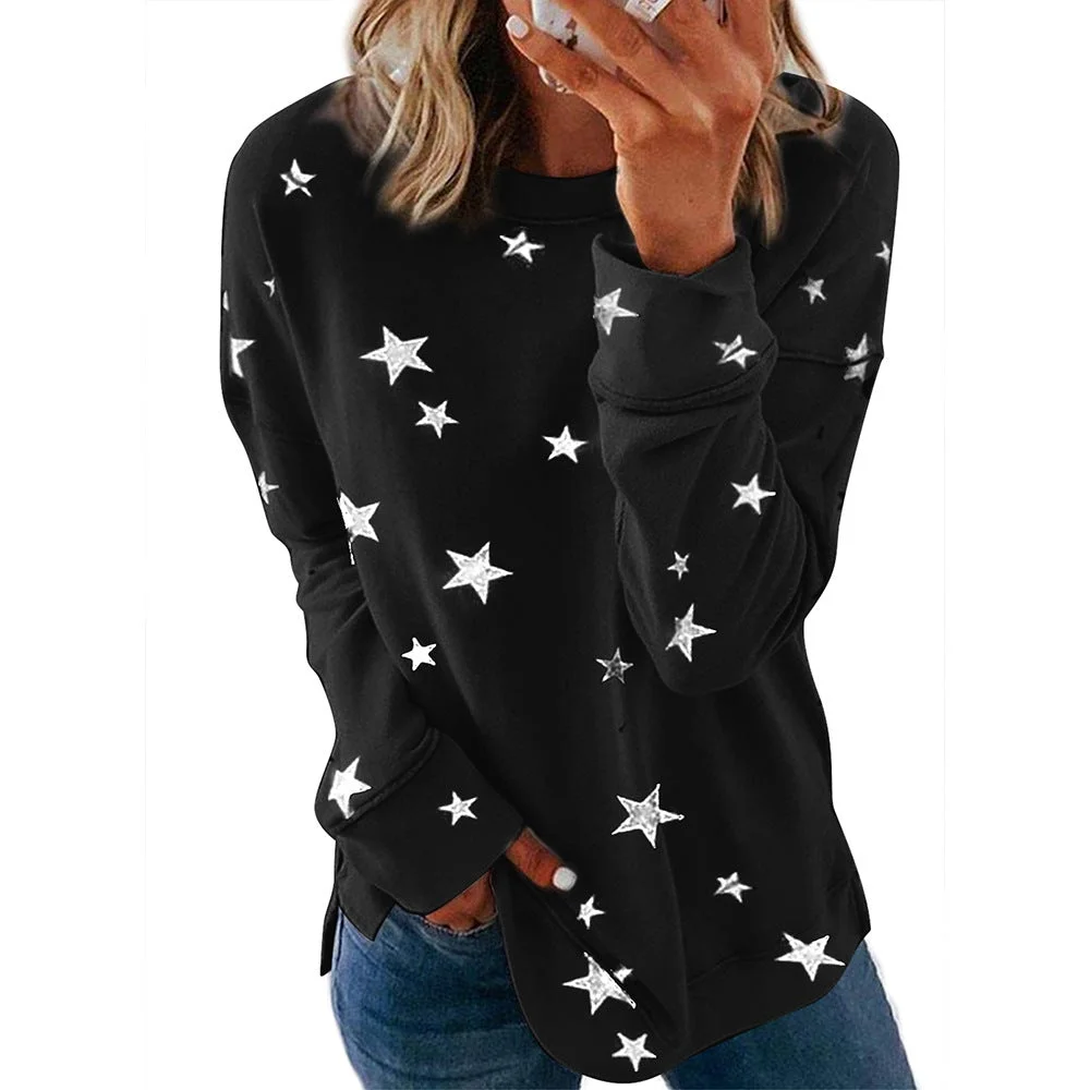 Women's Fashion Pentagram Sweatshirt Tie Dye Round Neck Long Sleeves