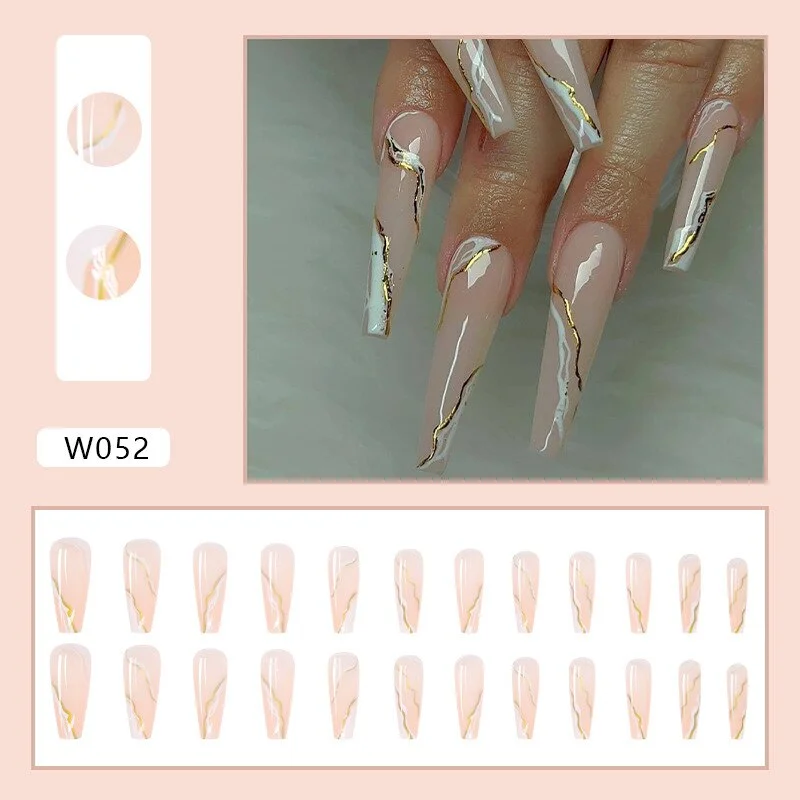 Extra Long Coffin Nails Press on Swirl Fake Nails Nude Pink W052