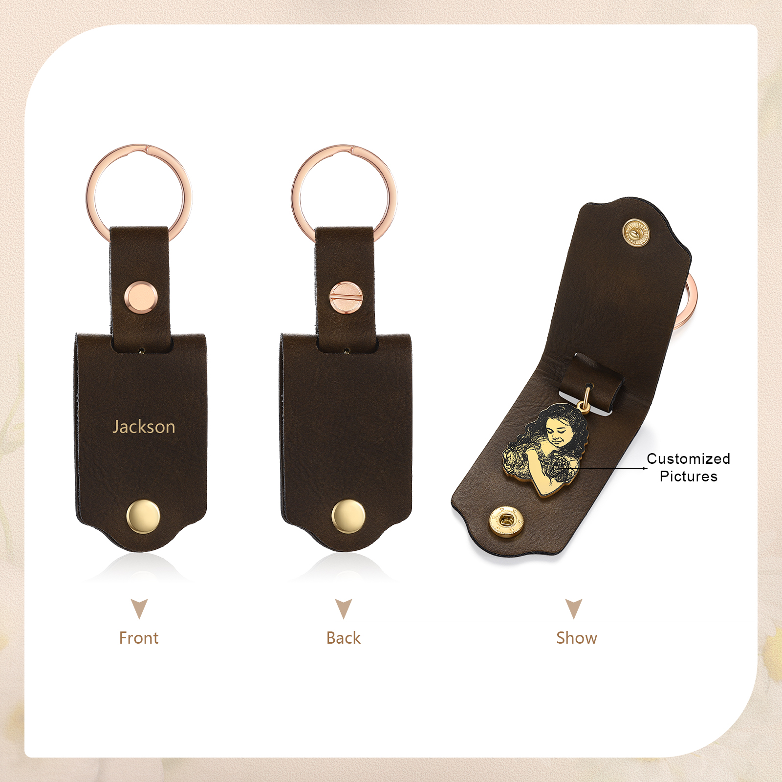 Personalised Photo & Name Keychain Custom Leather Keychain Gifts for Him/Her-Jessemade AU
