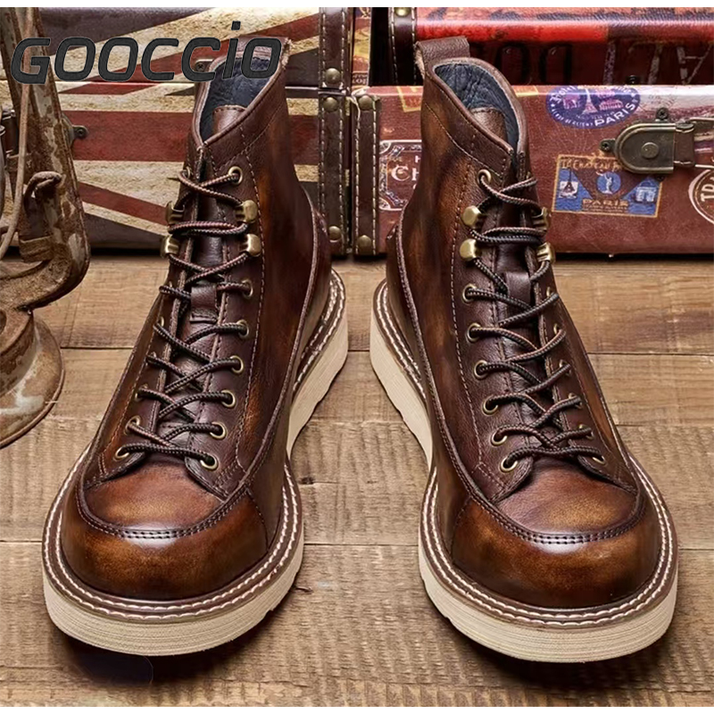 DT187 Retro-Style Cowhide Martin Boots For Men GOOCCIO   
