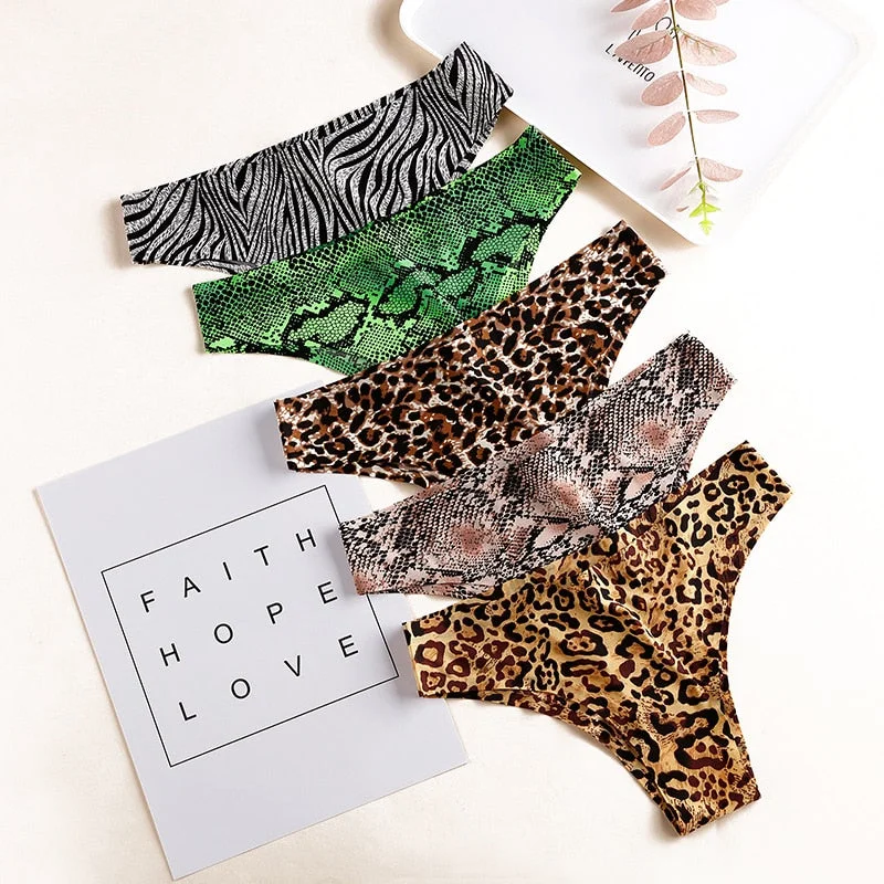 1 Pcs Women's Panties Woman Underwear Sexy Seamless Sports Leopard Female T-back G-string Thongs For Woman Ice Silk New BANNIROU