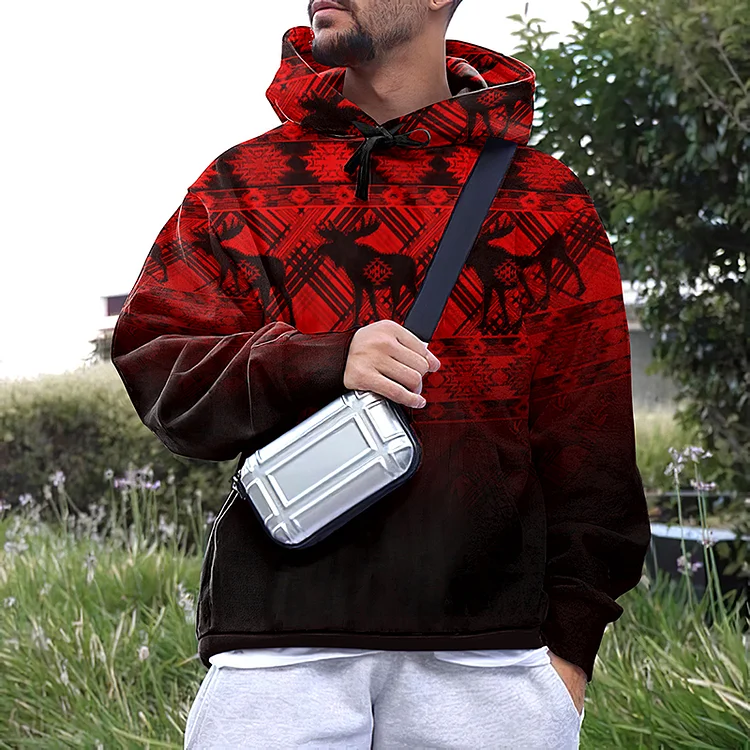Casual Christmas Black Red Gradient Hoodie