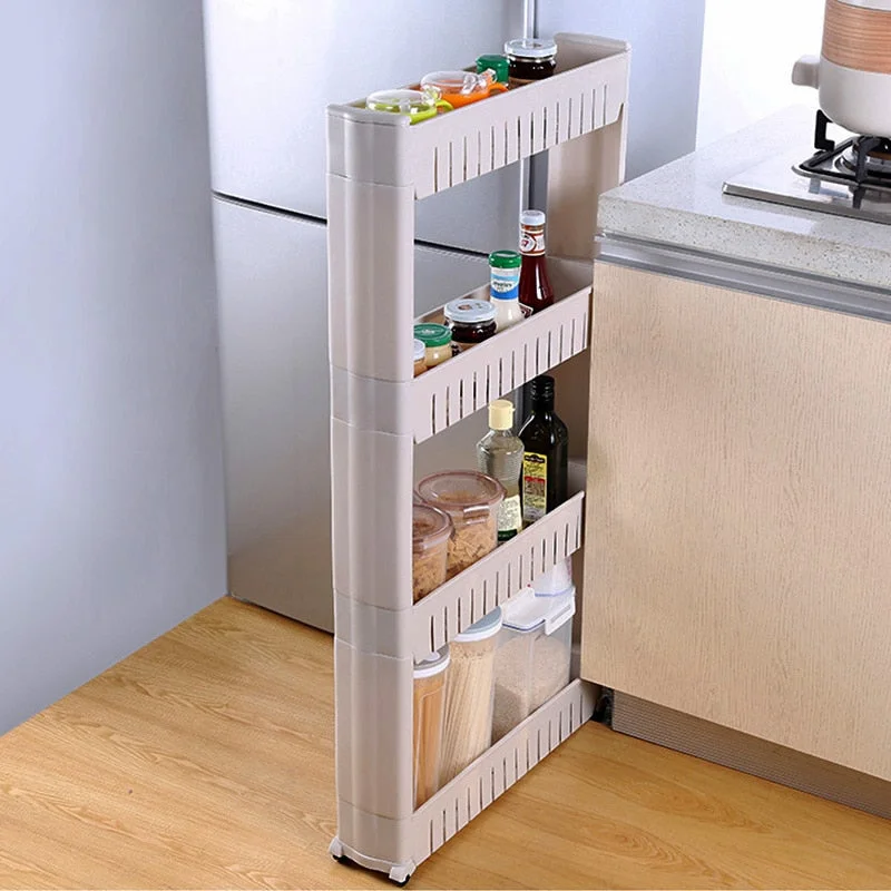 Interspace storage rack Gap shelf pulley mobile kitchen toilet gap rack bathroom storage rack fridge side seam finishing rack