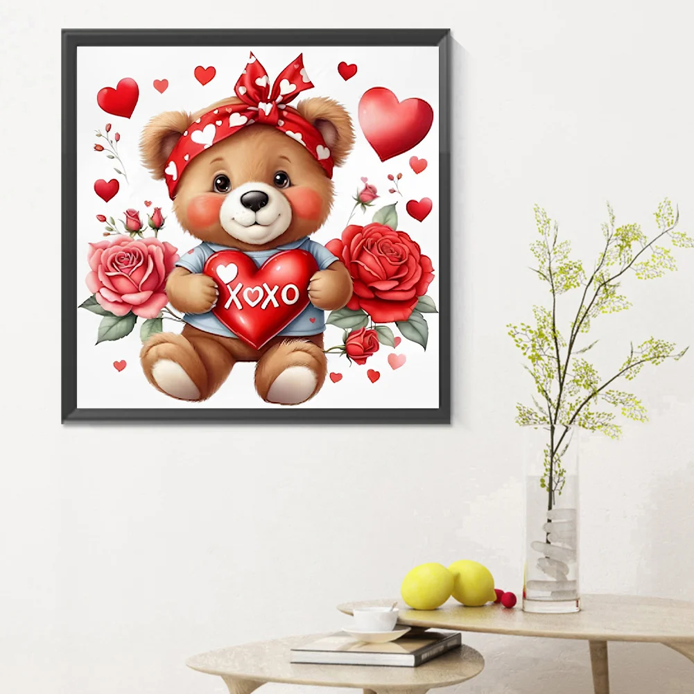 Diamond Painting - Full Round Drill - Love Rose Bear(Canvas|30*30cm)